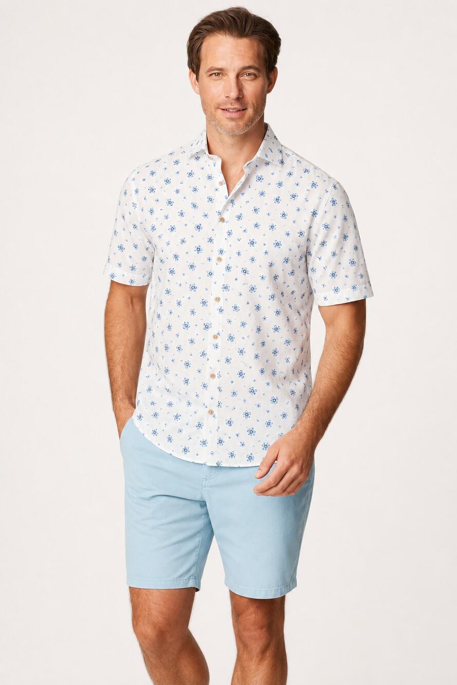 johnnie-O Benson Hangin' Out Floral Button Up Shirt White Medium